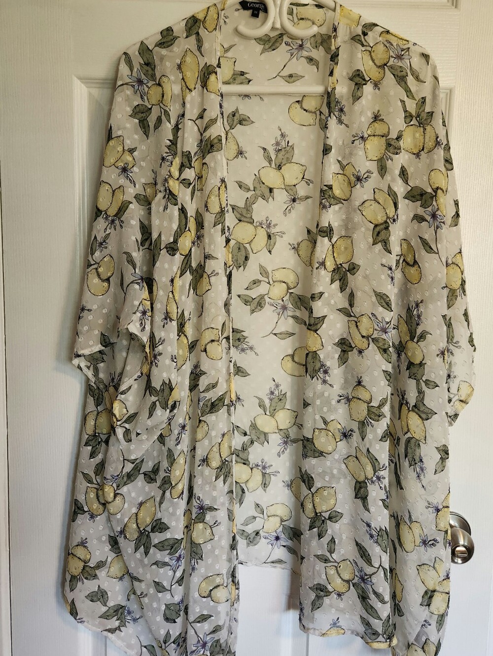 George Textured Lemon Print Kimono - Yellow & Green